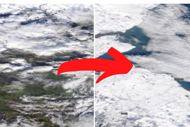 Falkirk, Edinburgh and the Lothians have been photographed from space blanketed in snow.