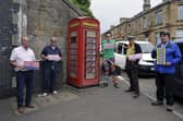 Edinburgh-based artist Richard Duffy with Falkirk Made Friends members beside an old K6 phone box at Ladysmill Bridge, Falkirk which was made in Carron Ironworks. Pictured with the phone box are Bill Paterson, FMF member; John, a fellow FMF member; artist, Richard Duffy; Duncan Comrie, FMF secretary; and Robert Bissett, FMF chairman. Picture: Michael Gillen.