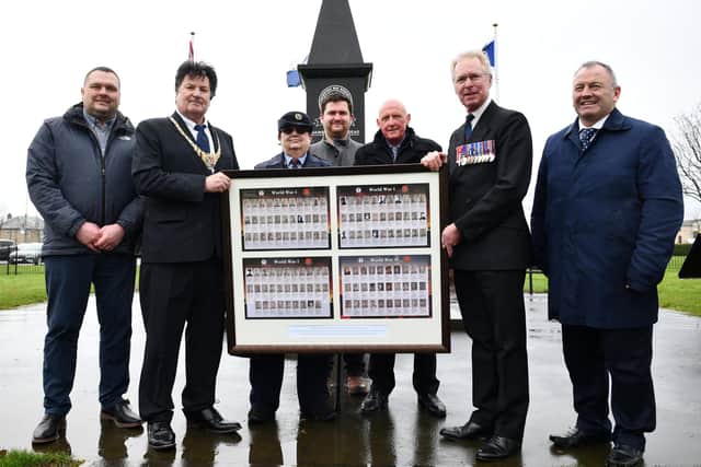 Presentation at Bainsford War Memorial of a quadriptych to Brigadier Mark Dodson MBE, Chief Executive of Highland Reserve Forces and Cadets Association. Pic: Michael Gillen