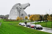 The convoy of 28 electric vehicles from across Europe stopped at The Kelpes en route to Glasgow.  Pic: Michael Gillen.
