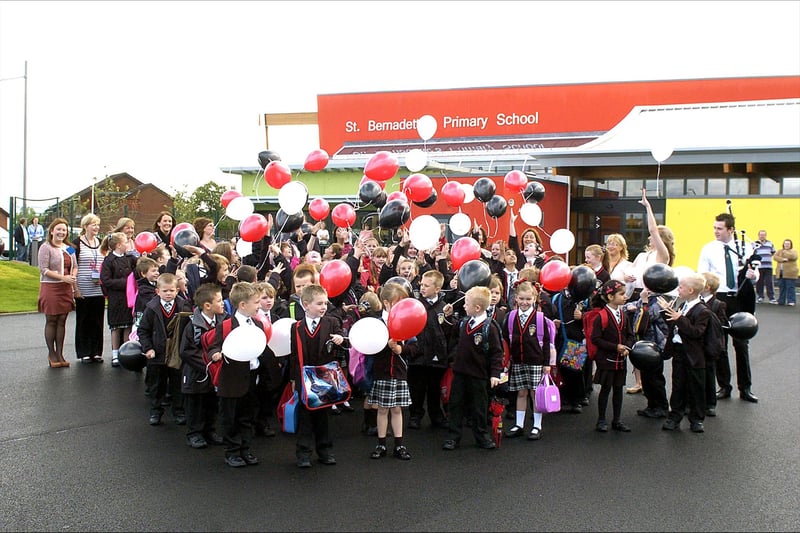 St Bernadette's pupils release balloons on the opening of the new school