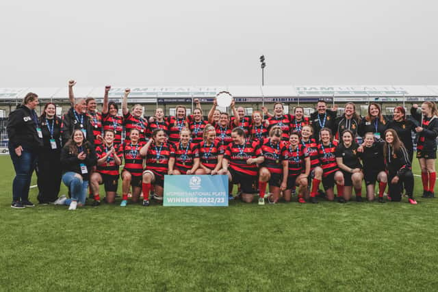 Grangemouth Stags' Ladies won the National Plate final over the weekend, defeating Oban Lorne Ladies 31-22 in Edinburgh (Photo: Scottish Rugby/James Parsons)