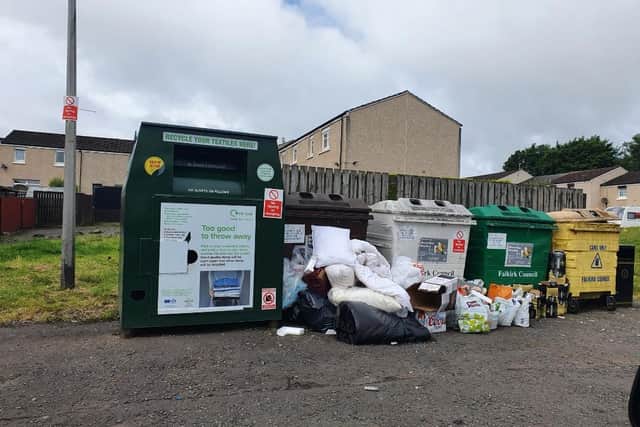 The communal recycling bins in Ochil View are becoming a real eyesore