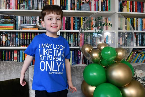 Campbell Huggins celebrates his first and fourth birthday on February 29. Pic: Michael Gillen
