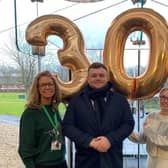 Forth Valley Chamber of Commerce president Lynn Harris, events co-ordinator Megan Anderson and executive Christie Frail join Haven business development manager Graeme Turner to mark the chamber reaching 300 members
(Picture: Submitted)
