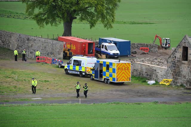 Myrehead Farm, which lies just off the A803, between Linlithgow and Falkirk. Two men died and two others were injured after a wall collapsed at a farm near Falkirk (Picture: Michael Gillen).