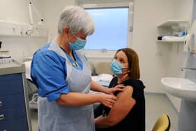 Stock photo of the first wave of Covid jabs, taken at Forth Valley Hospital. By Michael Gillen.