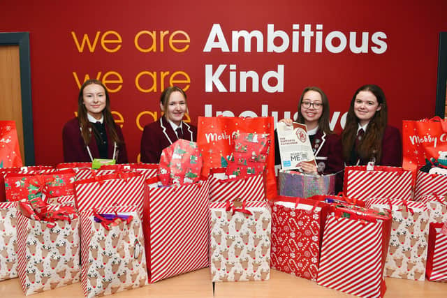 Falkirk High School gift drive, left to right: Tabitha Kesson, Jessica Bell, Gemma Dick and Tamsin Gold. Pic: Michael Gillen