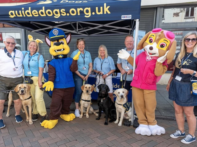 PAW Patrol's Chase and Skye with guide dog puppies.