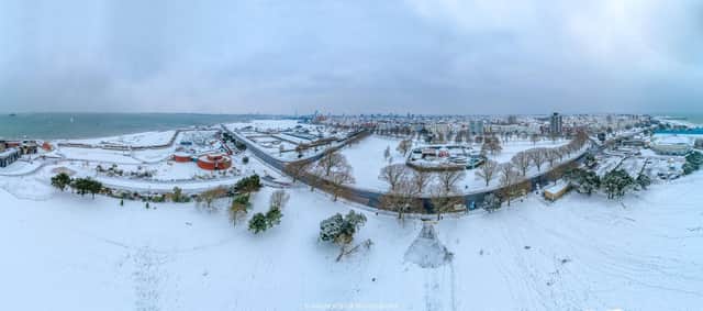 Magical. A fabulous aerial of Portsmouth showing the extent of the perfect white snow coverage. Picture: Shaun Roster