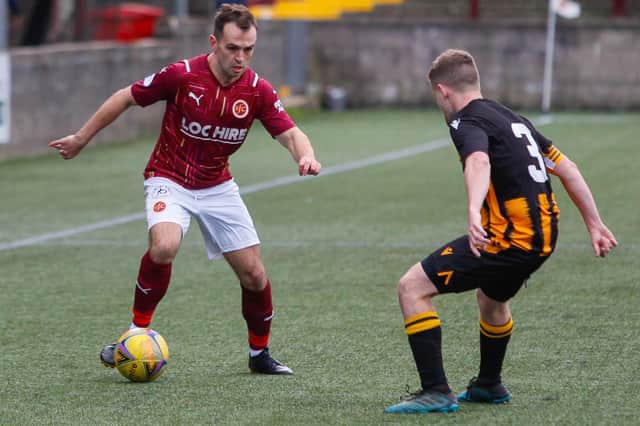 Darren Christie on the ball for Stenhousemuir against Huntly in the Scottish Cup last month