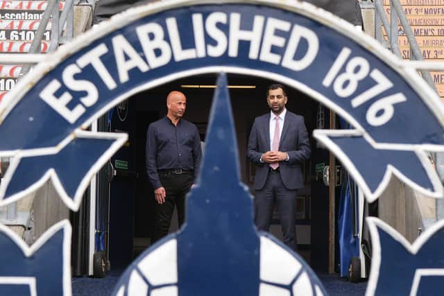 Falkirk Supporters Society board member Scott Steel and First Minister Humza Yousaf at the Falkirk Stadium on Tuesday morning (Pics by Michael Gillen)