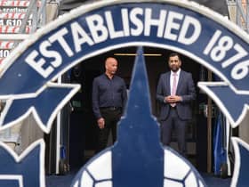 Falkirk Supporters Society board member Scott Steel and First Minister Humza Yousaf at the Falkirk Stadium on Tuesday morning (Pics by Michael Gillen)