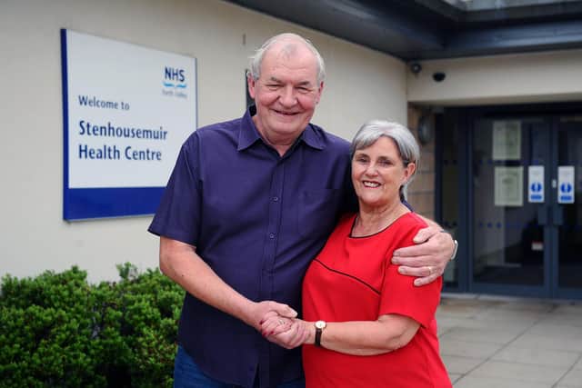 Husband and wife Peter and Isobel Hawthorn, who first met at Stenhousemuir Health Centre in the 1970s, are both retiring on March 31. Picture: Michael Gillen.