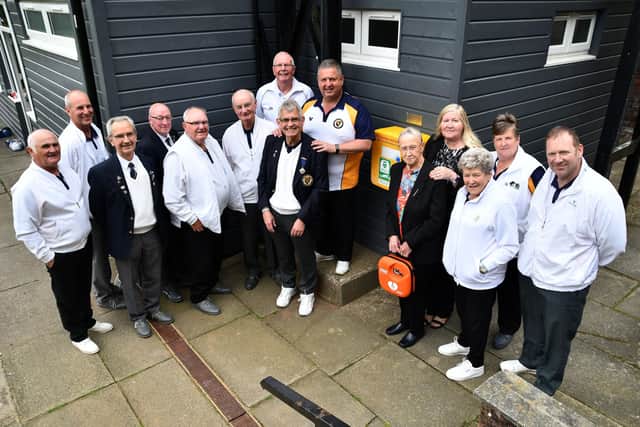 The defibrillator funded by cash raised by the Sneddon family has now been installed at Falkirk Bowling Club.  Picture: Michael Gillen.