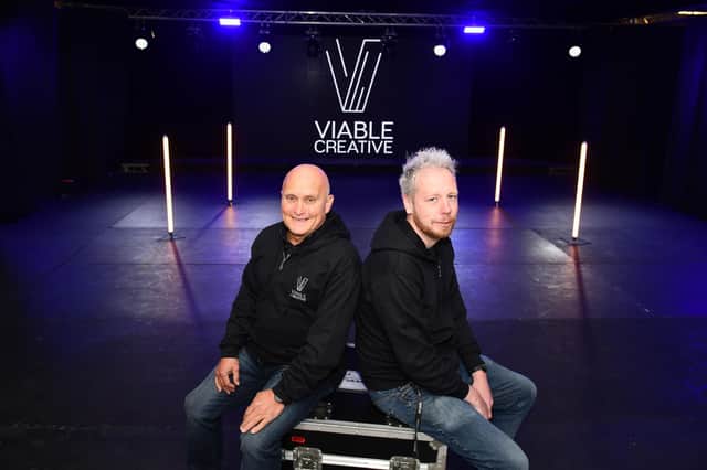 Viable Creative directors Jim Dunbar and Greig Shankland have turned Falkirk's old Marks & Spencer store into a rehearsal, recording and filming space. Picture: Michael Gillen.