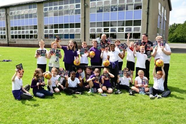 Youngsters from Langlees Primary School helped launch the Galaxy Foundation’s 2025 Summer Camps with a fun-filled training session that took place last week (Photo: Michael Gillen)