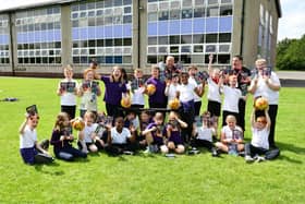 Youngsters from Langlees Primary School helped launch the Galaxy Foundation’s 2025 Summer Camps with a fun-filled training session that took place last week (Photo: Michael Gillen)