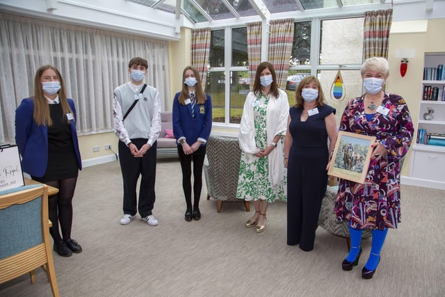 Larbert High School pupils and staff wait to greet the Princess Royal. Pic: Ian McDiarmid