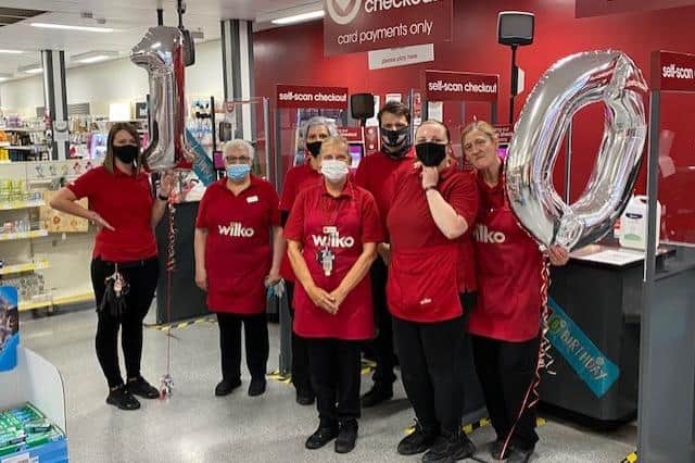 Staff at Falkirk's Wilko store celebrated the business' tenth anniversary on Tuesday. Contributed.