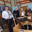 Robert Fotheringham, BMD acting service manager, George Nichol, of the Rotary Club of Grangemouth, Cecil Meiklejohn, Falkirk Council leader, and Brian Dick and Jim MacDonald, BMD assistant buildings operations co-ordinators the hand tool donations from employees
