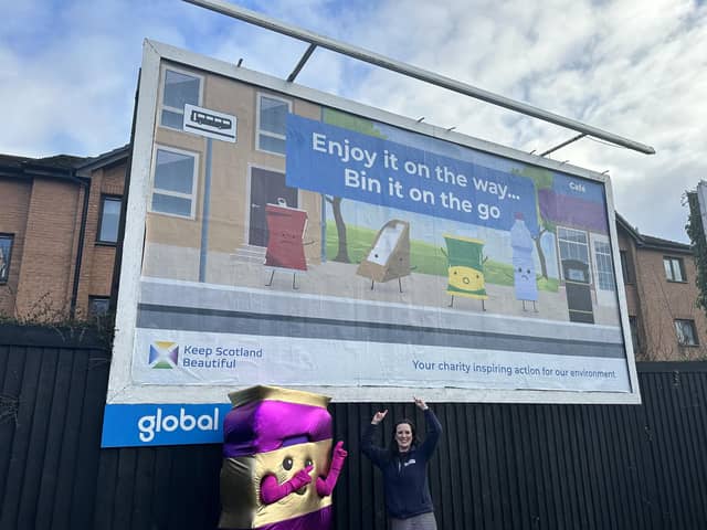 One of the campaign's new billboards encouraging people to bin on the go food and drink packaging.  (Pic: Submitted)