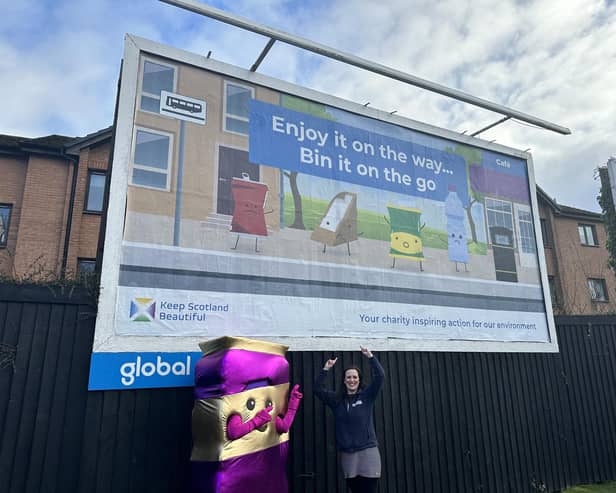 One of the campaign's new billboards encouraging people to bin on the go food and drink packaging.  (Pic: Submitted)