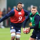 Finn Russell passes the ball during a recent British and Irish Lions training session (Photo by David Rogers/Getty Images)