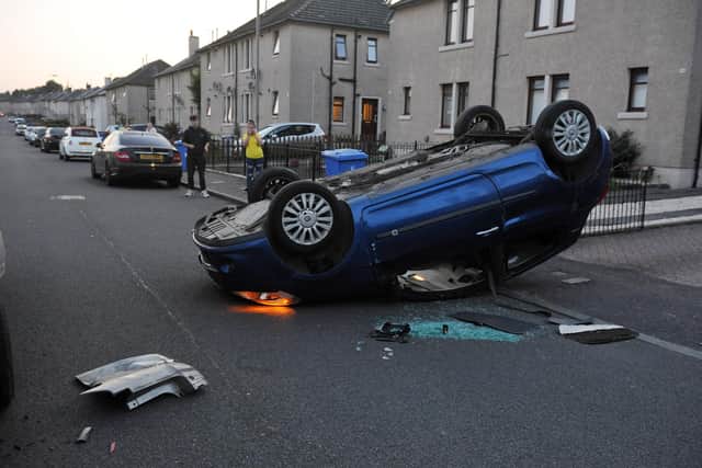 The aftermath of the two vehicle collision in Merchiston Avenue, Falkirk