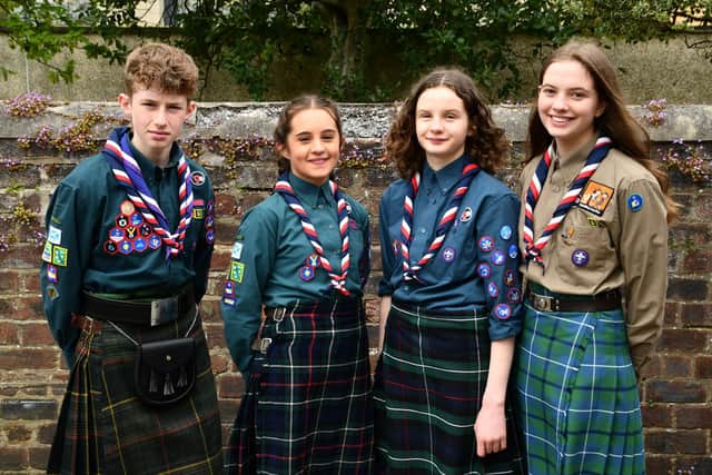 The four youngsters from 1st Falkirk Scouts going to World Jamboree in South Korea are, left to right, Cairn Marshall, 13, Holly McEwan, 13, Ruby Hepburn, 13,  and Millie Law 15. Pic: Michael Gillen