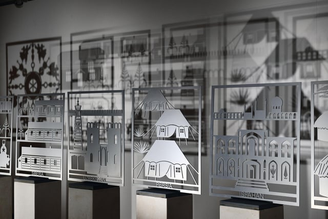 The work in the park gallery depicts the journeys across continents by the artist's mother during WWII.