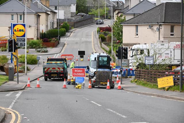 Part of Arnot Street is closed to allow repairs to a burst water main. Pic: Michael Gillen