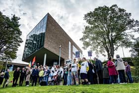 A protest at the campus last September as the community showed support for the college site. Pic: John Devlin