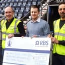 Partnership between Falkirk Football Club and The Rotary Club of Falkirk. Pictured: David Wheeler, President elect Rotary Club of Falkirk; Jamie Swinney, CEO Falkirk Football Club and Rabie El-Matari, newest member of Rotary Club of Falkirk.