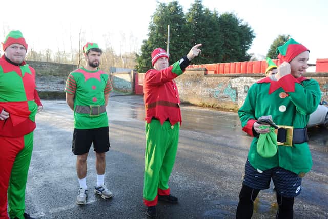 Cameron Shanks made sure the elves of Camelon Juniors knew the way to Maggie's Forth Valley. Picture: Michael Gillen.