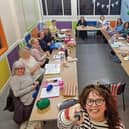 Lindsay and her crochet class.