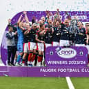 04-05-2024. Picture Michael Gillen. FALKIRK. Falkirk Stadium. Falkirk FC v Alloa Athletic FC. Season 2023 - 2024. Matchday 36. SPFL cinch League One. Trophy Day.