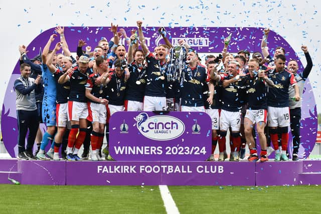 04-05-2024. Picture Michael Gillen. FALKIRK. Falkirk Stadium. Falkirk FC v Alloa Athletic FC. Season 2023 - 2024. Matchday 36. SPFL cinch League One. Trophy Day.