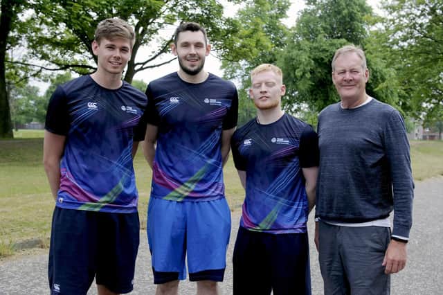 Fraser Malcolm (1st left) and Jonny Bunyan (2nd right) are set for Games. Also pictured are ex-Fury player Ali Fraser and head coach John Bunyan.