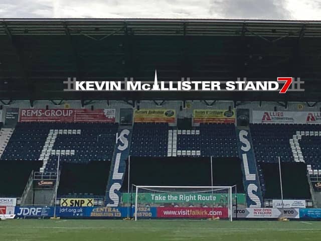 The Falkirk FC board of directors express health and saftey concerns in hanging the letters from the roof of the stand and instead suggest placing them along the back wall