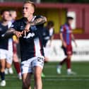 Calvin Miller celebrates his free-kick equaliser against Stenhousemuir (Pic by Michael Gillen)
