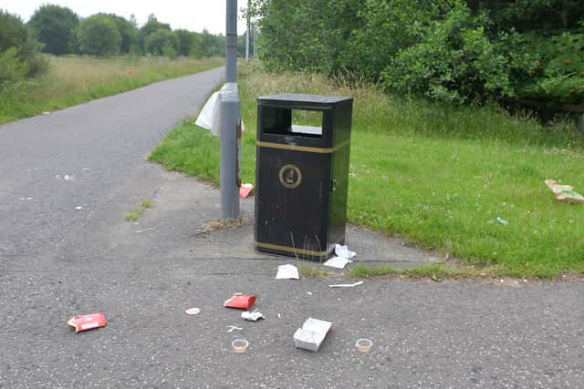 Rubbish littering around a bin