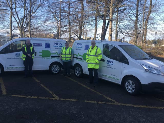 Members of the NHS Lothian Transport team with EVs.