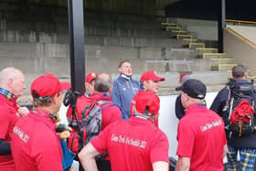 Former Scotland rugby star Doddie Weir met with those taking part in the Scottish Borders to Edinburgh walk for his foundation as they set off from Melrose Rugby Club. Contributed.