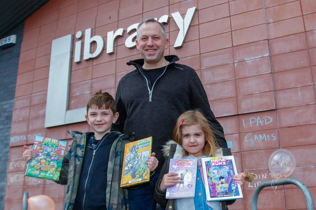 Library fun for Neil with his children Isaac, 8, and Amber, 5, from Stenhousemuir