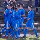 Athletic players celebrate the early shock lead against the Lowland League outfit (Pictures: Scott Louden)