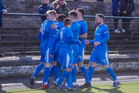 Athletic players celebrate the early shock lead against the Lowland League outfit (Pictures: Scott Louden)