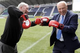 Alex Totten (right) pictured alongside fellow former Falkirk FC manager Alex Smith ahead of a football legends match in 2017. Picture: Michael Gillen.