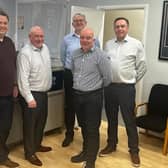 Left to right: Liam McKell, Graeme Laird, Mark Northway, Kevin Gilmour from Ian MacFarlaine and Shaun Knight CEO of BK Plus. Pic: Contributed