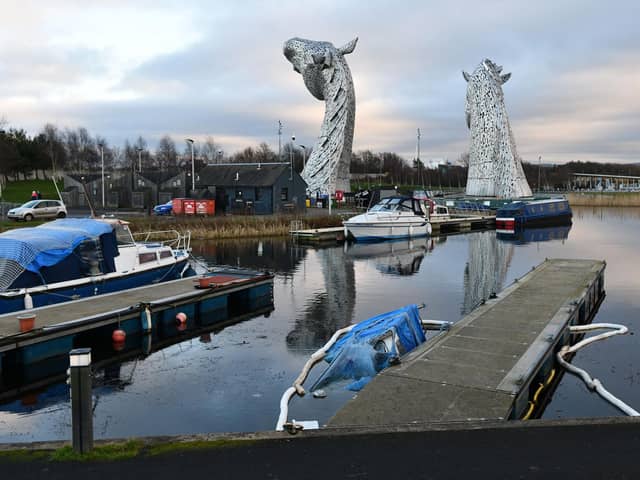 Two sunken boats are in the canal at the Kelpies. Pic: Michael Gillen